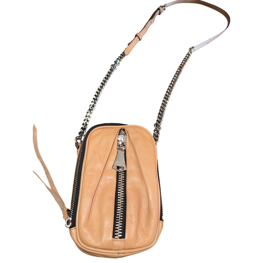 Aimee Kestenberg Tan Leather Phone Crossbody Purse Bag Silver Chain Strap